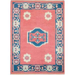 Tapis en laine noués à la main Nuray, motifs abstraits rectangulaires rouge-orange, pour la maison - pour le salon, la chambre à coucher, 9x12 - Pae-1172 - Product Image 1
