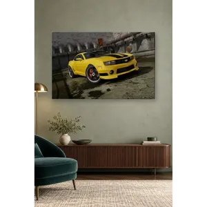 Impression sur toile de Chevrolet Camaro jaune Fida dans un tunnel industriel - Product Image 5