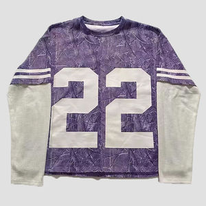 Venta al por mayor 100% algodón serigrafiado doble waffle mangas rayas laterales gota hombro oversize crudo dobladillo High Street camisetas - Product Image 6