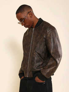 OEM Hombres Cuello de piel de oveja de imitación de cuero de la chaqueta de Bombardero - Product Image 2