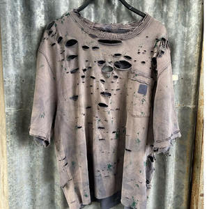 Double Layered Distressed Ripped Sun Faded <b>Hoodie</b> 100% Cotton Heavyweight Acid Wash Vintage French Terry <b>Hoodie</b> - Product Image 6