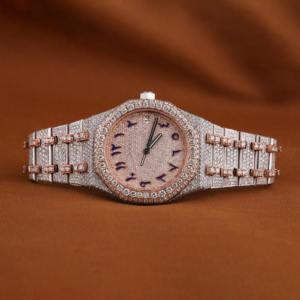 Customized Two Tone <b>Rose</b> White Full Iced Lab Grown Diamond Luxury Watch Mechanical Movement New Arrival Arabic Number Date Dial - Product Image 1