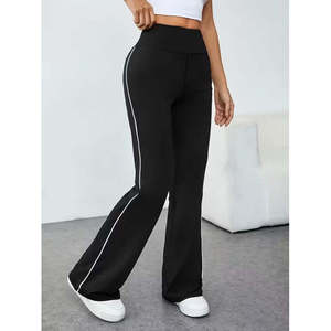 Leggings longs taille haute pour femme en tissu scuba avec détail rayé sur le côté, 36959 - Noir - Product Image 1