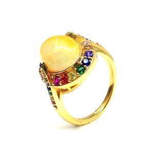 Bague en argent sterling 925 avec opale et multicolores, plaquée or - Product Image 4