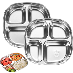ถาดอาหารสแตนเลสแบบแบ่งช่อง 3/4 ช่อง สำหรับเด็ก นักเรียน ผู้ใหญ่ ใส่อาหารกลาง<span class=keywords><strong>ว</strong></span>ัน ขนม - Product Image 1