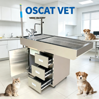Table de traitement vétérinaire OSCAT en acier inoxydable 304 avec robinet extractible et 2 sorties d'eau pour hôpital vétérinaire
