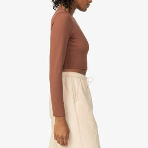 Nouveau T-shirt Crop Top Femme à Manches Longues Imprimé par Transfert Thermique, Motif Journal Basique, Col Rond - Product Image 3