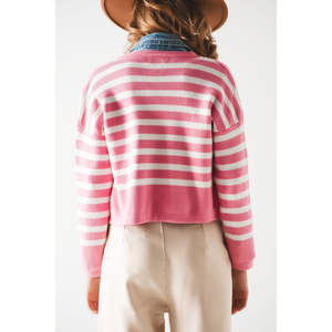 Cárdigan Ligero de Rayas Rosas para Otoño y Primavera con Bordado y Decoración de Botones, Prenda Larga - Product Image 3