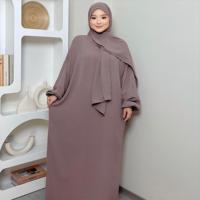 LM013 IRONFREE Abaya Larga con Capucha de Crepé, Hiyab Integrado con Bolsillos para Pañuelo, Vestido Musulmán Elegante y Modesto para Mujer, Primavera