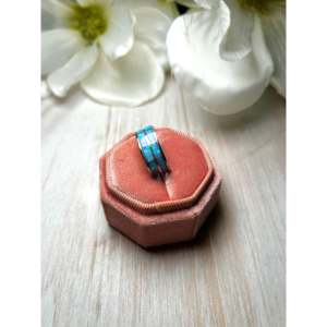 Navajo-Made Fine Yellow Gold <b>Ring</b> with Opal & Sterling <b>Silver</b> Dainty Rhodium Plated Size 7.5 Everyday Wear - Product Image 3