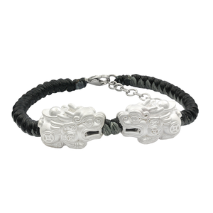 Pixiu Charm <b>Bracelet</b> 925 Sterling Silver Gold Plated Bicolore Wax String Adjustable Vintage Gift - Product Image 2