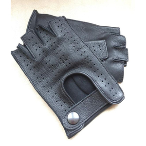 Guantes de cuero sin dedos para hombre, conducción de coches, ciclismo, Fitness, guante para hombre, guantes de cuero Napa italiano, Media Piel de ciervo, piel de cordero - Product Image 1