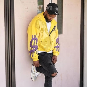 Diseño de moda OEM personalizado impreso lavado ácido desgastado Vintage pulóver peso pesado 500 Gsm 100% algodón polar Sudadera con capucha para hombres - Product Image 1