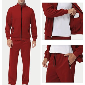 Survêtement zippé complet pour hommes de qualité supérieure vêtements de sport en polyester rouge tenue de jogging 2 pièces - Product Image 4