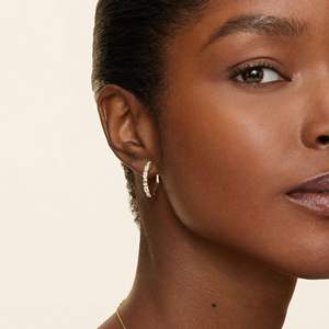 Emerald Cut Yellow Gold Bezel Set <b>Hoop</b> <b>Earrings</b> with Moissanite Cute Style for Women Handmade <b>Fine</b> Jewelry - Product Image 3