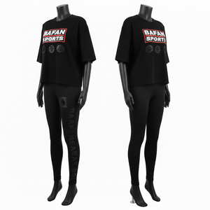 Conjunto de Camiseta de Algodón Premium de 300 g/m² y Leggings de 260 g/m², con Logotipo 3D Personalizado, Paneles de Hombro Acanalados, Ropa Deportiva para Yoga y Gimnasio - Product Image 5