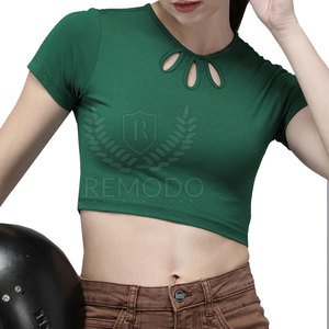 Nouveau design Dames été 220gsm coton Crop Top T Shirt Impression personnalisée Femmes Demande personnalisée Crop Top - Product Image 1