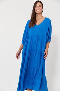 <b>Bohemian</b> Blue Maxi <b>Dress</b> with V-Neck & Long Sleeves 100% Rayon New Style Casual for Women Holiday & Everyday Use - Product Image 4