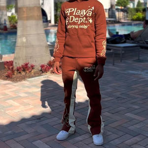 Survêtement évasé 100% coton de haute qualité logo personnalisé sweat à capuche et jogging évasé ensemble deux pièces ensemble survêtement évasé imprimé - Product Image 6