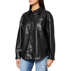 Chaqueta Camisa de Mujer con Botones, de Cuero Sintético, Ligera, Estilo Shacket, Blusa de Manga Larga, Abrigo Moderno e Informal para Otoño y Primavera - Product Image 1