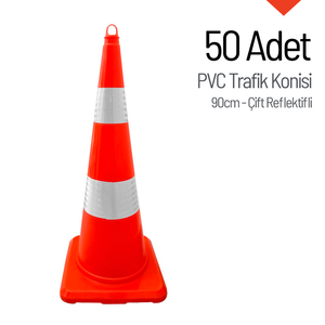 50 cônes de signalisation en PVC de 90 cm, ensemble de barrières de circulation doublement réfléchissantes, produits d'avertissement routier - Product Image 4