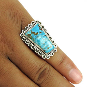 Bagues en argent faites à la main avec bague fantaisie en pierre précieuse turquoise en argent Sterling 925 bagues fines en gros bijoux Boho de Style Vintage - Product Image 1