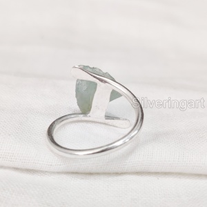 Joyería de piedra en bruto, anillo para mujer, aguamarina Natural, piedra preciosa cruda, piedra natal de marzo, anillo cruzado, joyería, anillo de Plata de Ley 925 - Product Image 5
