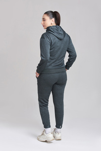 Ensemble pantalon et sweat à capuche avec cordon de serrage pour entraînement de fitness de grande taille 2 pièces vêtements de sport de couleur unie pour femmes survêtements - Product Image 4