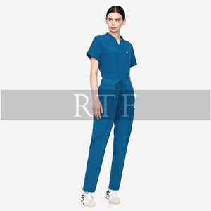 Entrega rápida de los hombres antiarrugas cuello en V Top Jogger Scrub Set médico Scrubs uniforme crudo fino ODM Hospital uso impreso técnicas - Product Image 2