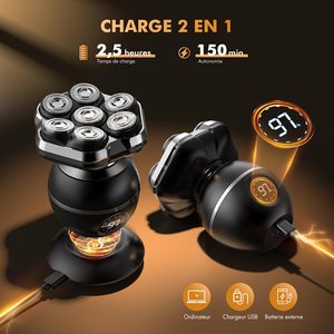 Afeitadora Eléctrica Rotativa para Hombre, Recortadora de Barba Húmeda/Seca con Pantalla, Carga USB, Resistente al Agua IPX7 - Product Image 3