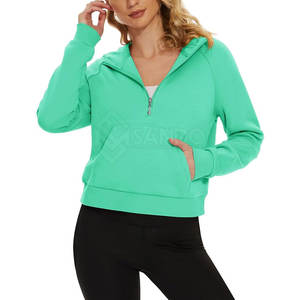 Sweat à capuche en coton et polyester avec demi-fermeture éclair pour femmes Design personnalisé Sweat à capuche léger de qualité supérieure avec demi-fermeture éclair pour les femmes - Product Image 1