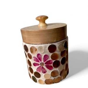 Pot artisanal en nacre, incrustation de coquillages décoratifs, contenant de rangement pour la table de cuisine, la salle de bain - Product Image 1