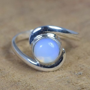 Opalite laiteuse 925 bijoux en argent Sterling pierres précieuses élégant Simple anneau forme ronde anneau octobre mois pierre de naissance cadeau pour elle - Product Image 5