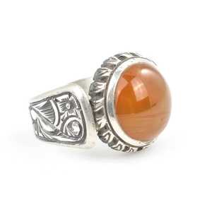 Men's 925 Sterling <b>Silver</b> <b>Ring</b> Free Size Hand-shaped Gemstone Bezel <b>Set</b> with Pressed Amber Stone and Pen Design Gift - Product Image 2