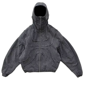 Vente en gros de sweat à capuche délavé à l'acide avec strass hommes, patch de broderie, logo French Terry Streetwear, sweat à capuche zippé vintage vieilli - Product Image 1