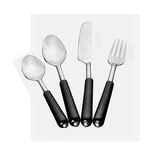 High-Quality Silver Stainless Steel <b>Cutlery</b> <b>Set</b> Featuring <b>Black</b> Handles in a Stylish 4 Pcs American Design - Product Image 1