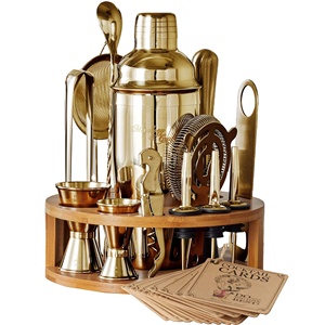 Bartender Kit Juego de 15 piezas que incluye coctelera y accesorios de bar con Soporte redondo de madera Juego de coctelera perfecta - Product Image 1