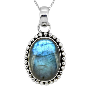 Collier pendentif en pierres précieuses de labradorite en argent sterling 925 massif bijoux de créateur faits à la main avec chaîne - Product Image 1