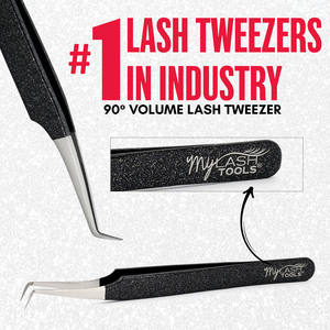 Pinzas de pestañas de volumen con logotipo personalizado pinzas de pestañas de punta de fibra pinzas de acero inoxidable delgadas de volumen de 90 grados herramientas de extensión de pestañas - Product Image 3