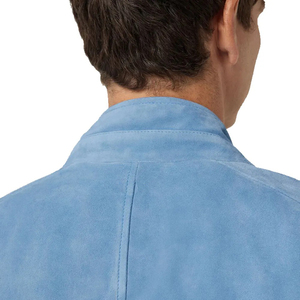 Men's Light Blue <b>Suede</b> Bomber <b>Jacket</b> Stand Collar Zipper Closure Casual Autumn Wear Regular Fit - Product Image 5