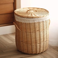 Panier à linge multifonctionnel en rotin naturel tressé à la main, écologique, avec couvercle, pour le rangement des vêtements, des jouets, organisation de la maison