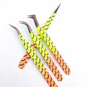 Offre rapide : Pinces à extensions de cils à pointe en fibre, accessoires personnalisés avec logo, outil pour pinces à cils, ensemble double couleur, boîte en acier inoxydable - Product Image 5