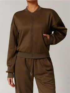 Ensemble de vêtements de course décontractés pour femmes Outwear Warm Long Sleeve Zipper Coat with High Waist Drawstring Pocket Sweatpants Sport Suit Tracksuit - Product Image 6