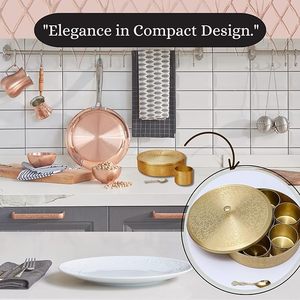 Boîte à épices en cuivre de bonne qualité, design martelé, ensemble pour la cuisine avec cuillère, 7 contenants, 40 ml, boîte à masala pour la cuisine - Product Image 4