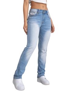 Joggers de cintura elástica de cintura alta para mujer, pantalones vaqueros holgados elásticos con cordón y bordado de botones para la temporada de invierno - Product Image 2