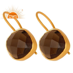 Pendientes Colgantes Hechos a Mano de Plata de Ley con Baño de Oro de 18K y Cuarzo Ahumado Natural, Fabricante de Joyería Fina - Product Image 2