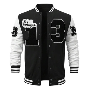Chaqueta de béisbol universitaria de manga de contraste Unisex de peso pesado 100% algodón Athletic Fit Varsity con capucha ropa de calle acolchada - Product Image 1