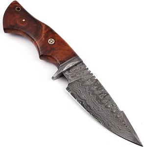 Couteau de chasse en acier Damas fait main avec manche en bois de rose et gaine en cuir fin cadeau pour son couteau de boucher tendance - Product Image 3