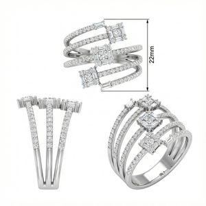 Fabricant direct de Chine et de Hong Kong, triple pavé de diamants naturels en or blanc massif 18 carats, coupe brillante, classique, pour mariage - Product Image 5
