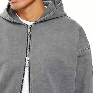 Sweat-shirts à capuche zippés personnalisés avec logo, 360 grammes, 100 % coton, épaules tombantes, coupe oversize, hiver, brodés - Product Image 6